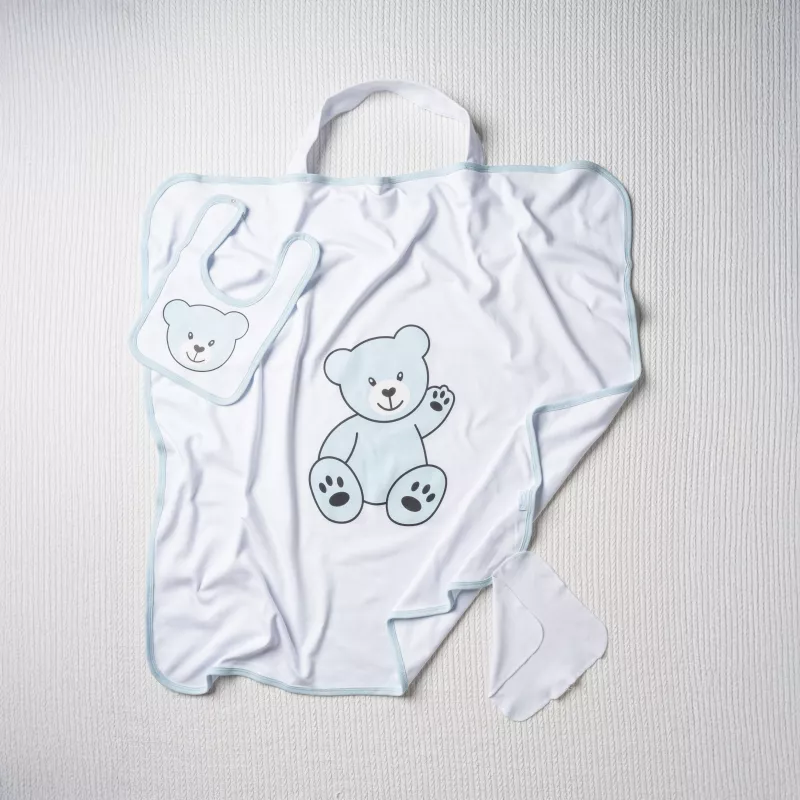 Decke mit Schlaufe, Lätzchen und Spucktuch für Jungen