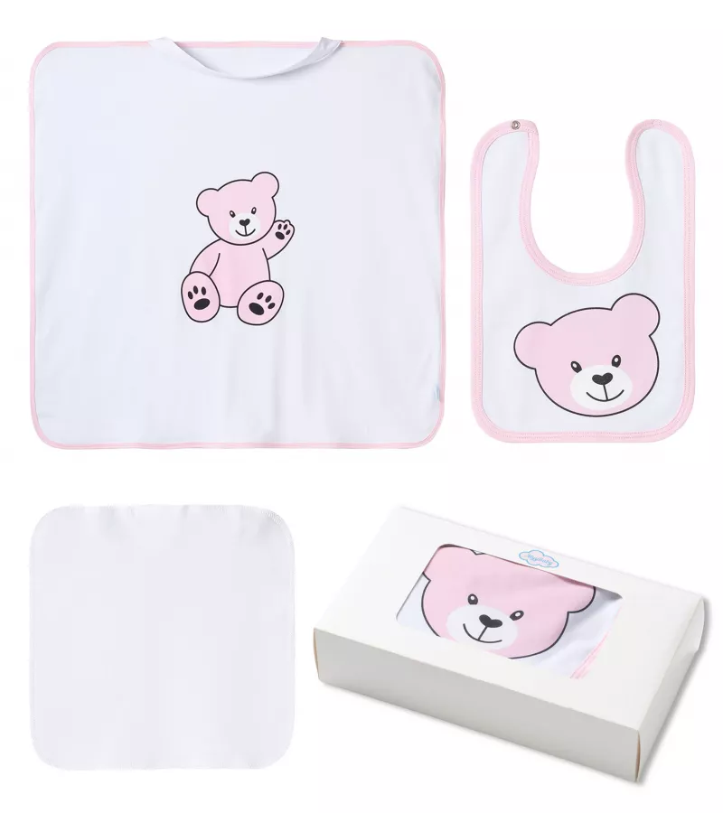 Decke mit Schlaufe, Lätzchen und Spucktuch für Mädchen