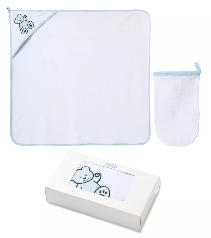Kapuzenbadetuch und Waschhandschuh für Jungen