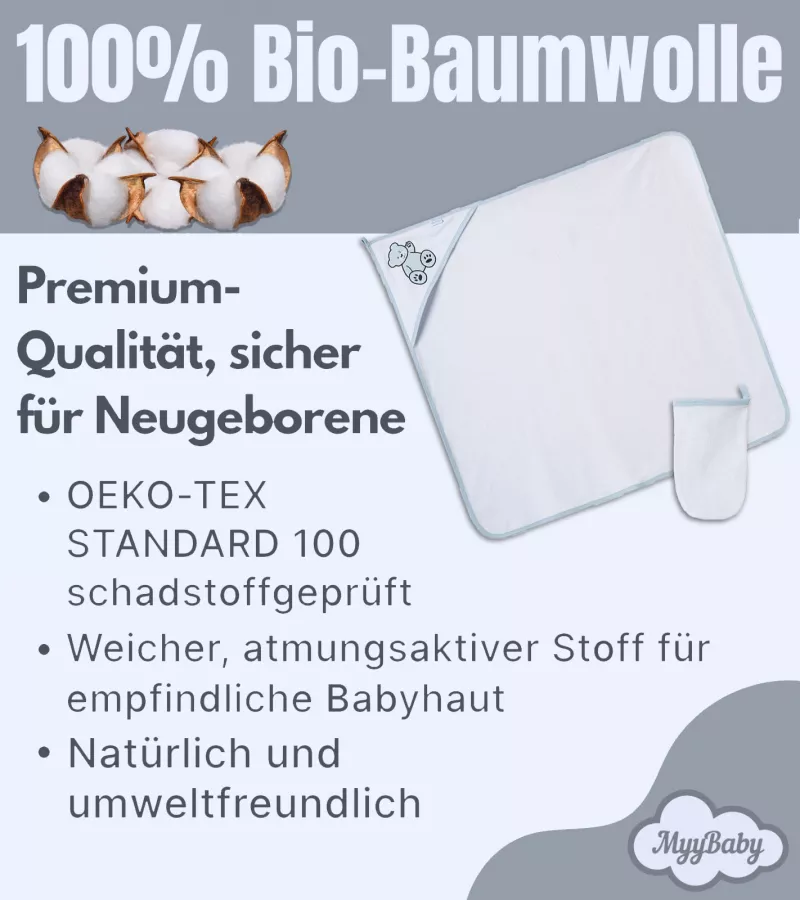 Kapuzenbadetuch und Waschhandschuh für Jungen