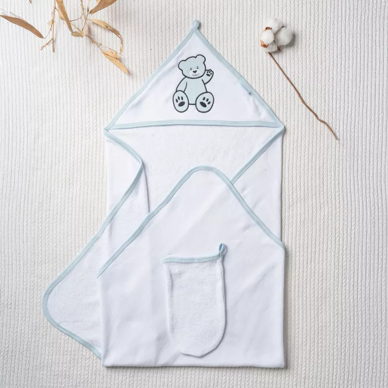 Kapuzenbadetuch und Waschhandschuh für Jungen