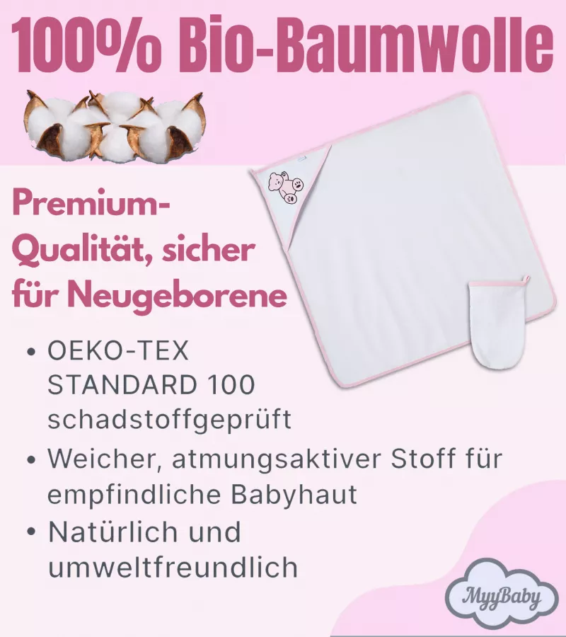 Kapuzenbadetuch und Waschhandschuh für Mädchen