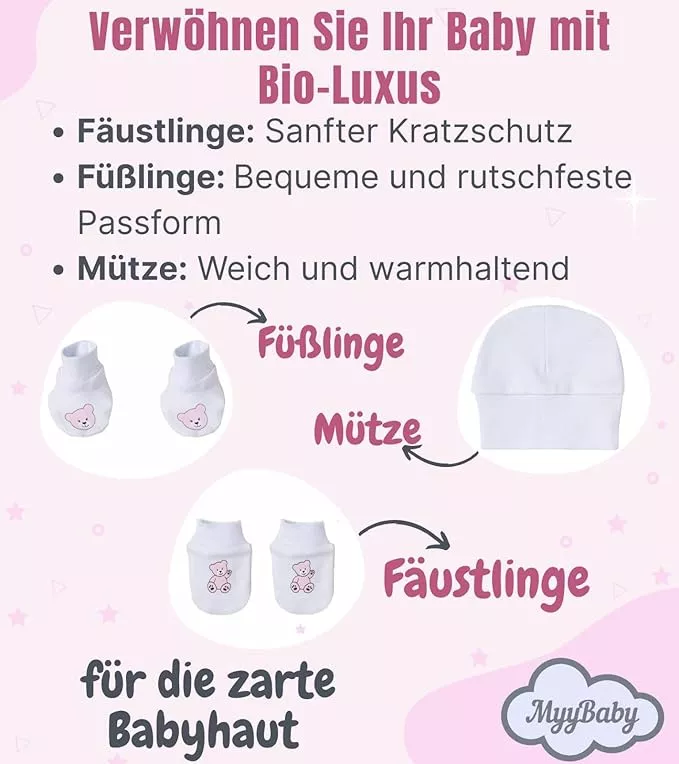 Mütze, Fäustlinge und Füßlinge für Mädchen